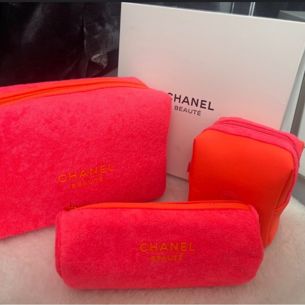 ❌FLASH SALE❌.  Chanel Beauté Black or Neon Cosmetic Bag Trio GWP - Picture 2 of 2
